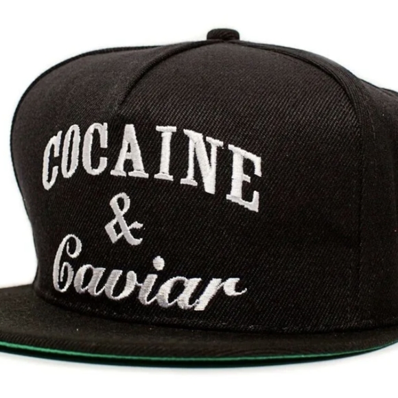 Other - New Cocaine & Caviar Embroidered Flat Bill 5 Panel Black Snapback Hat Cap Gorra